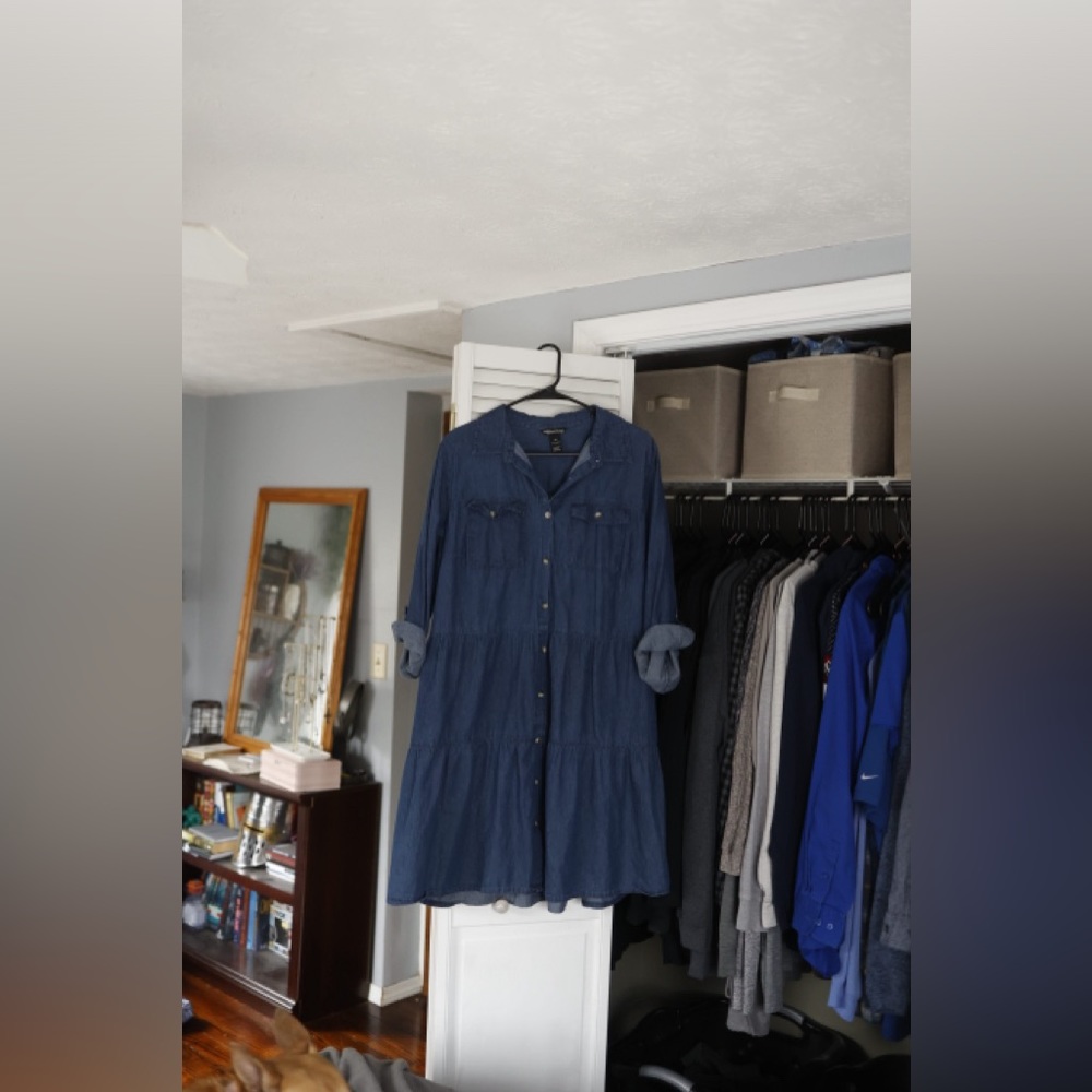 Plus-Sized Denim Dress with 3/4 Sleeves